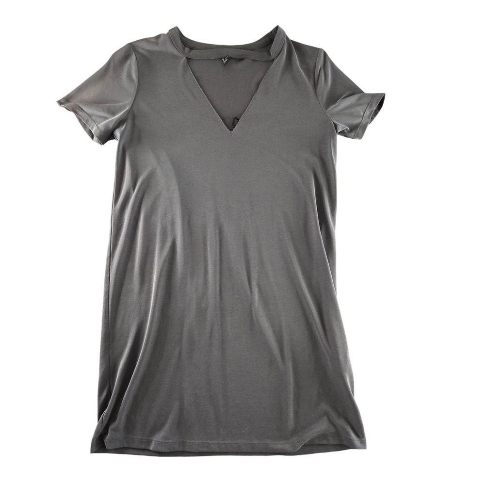 Forever 21 Womens Gray Choker Neck Cutout V-Neck T-Shirt Size Small Short Sleeve